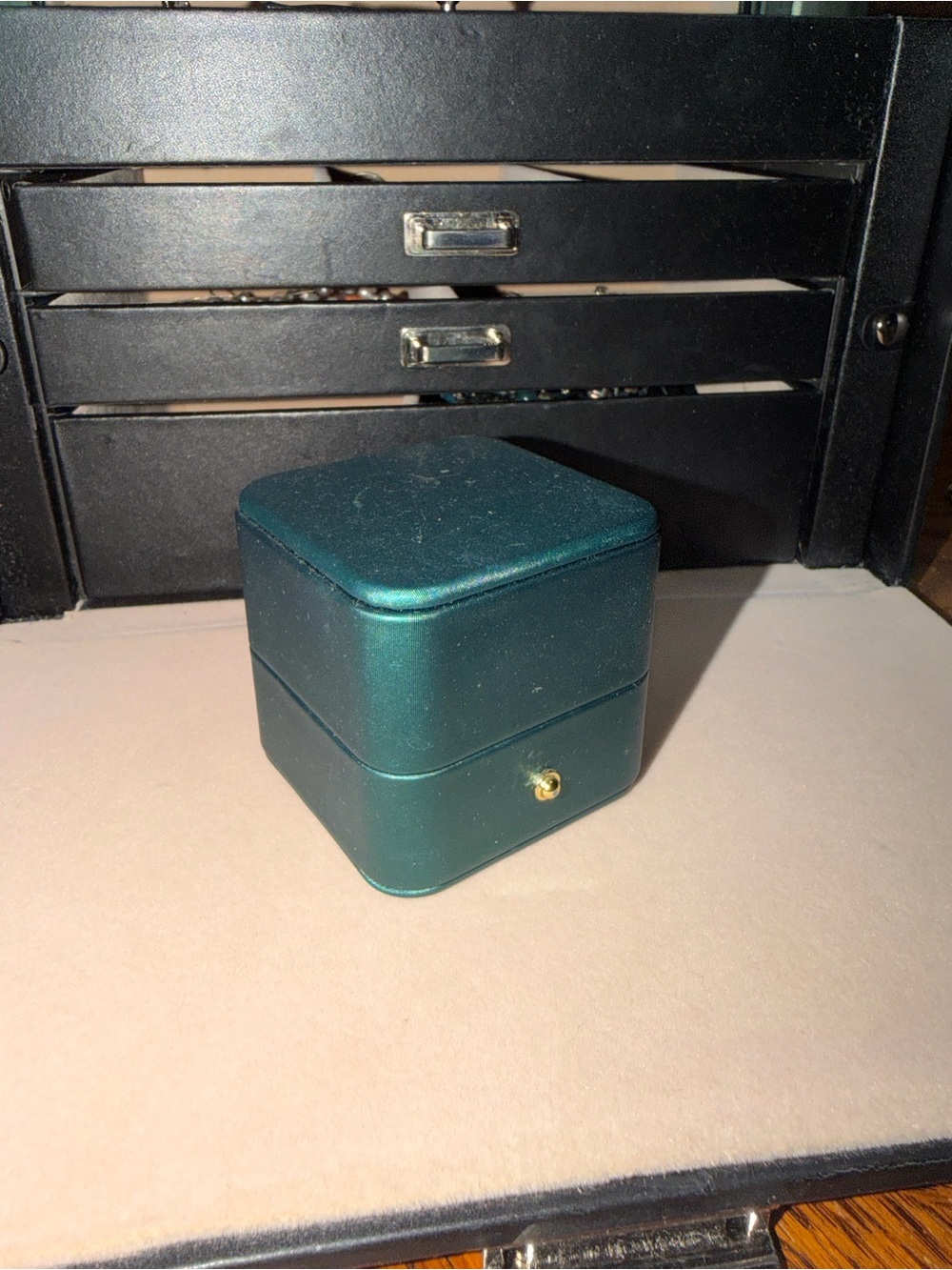 Oversized Jewelry Ring Box with Gold Button